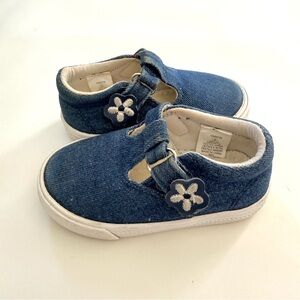 Toddler Denim Canvas Sneakers Daisy Velcro Closure Size 5C